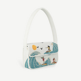 KABE SHOP INC Tommy shoulder bag featuring white beads with a colorful surfing and ocean wave design