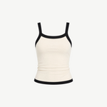 KABE SHOP INC Tovi tank top in cream stretch cotton rib with black bonded straps and hem trim