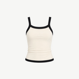 KABE SHOP INC Tovi tank top in cream stretch cotton rib with black bonded straps and hem trim