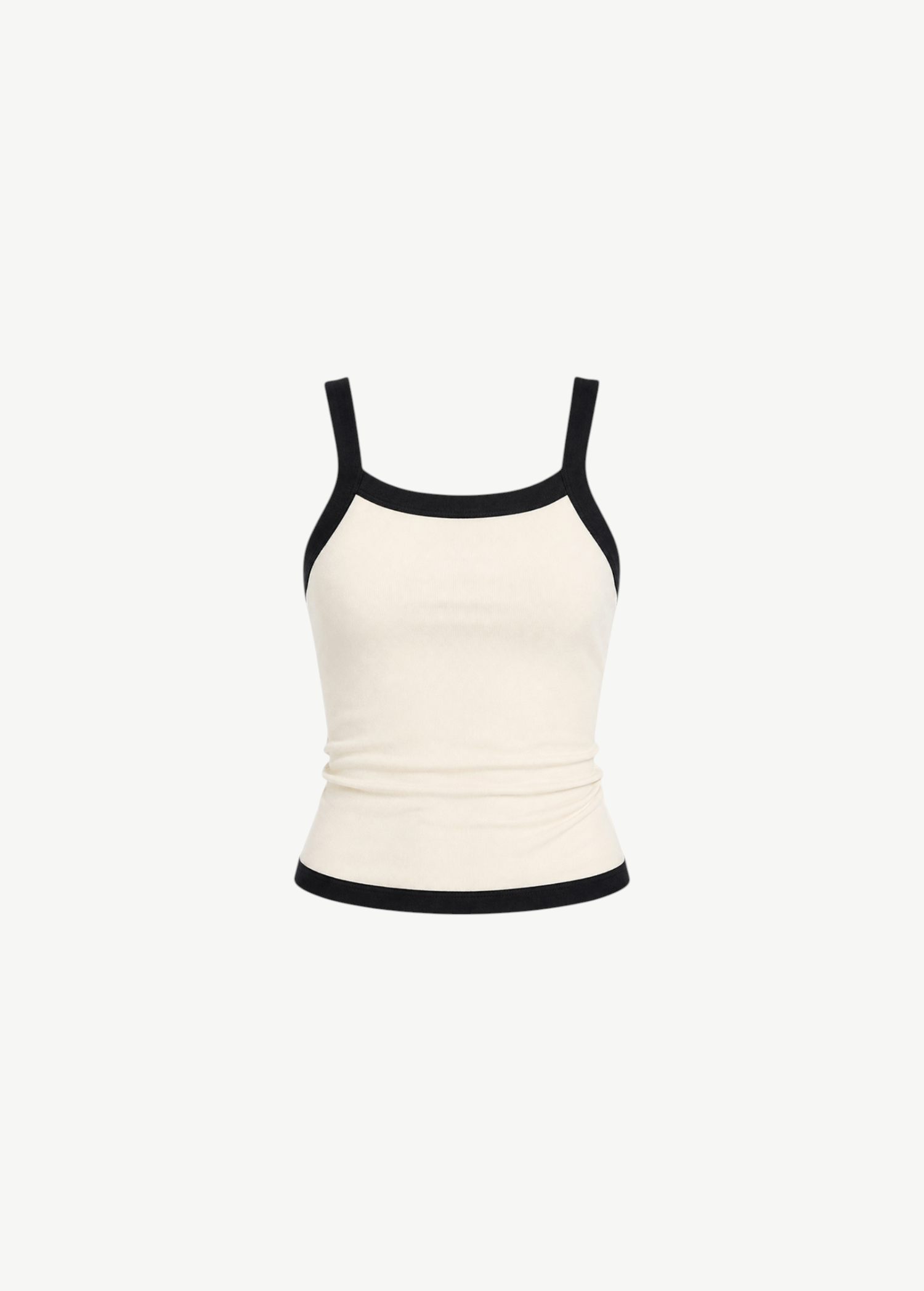KABE SHOP INC Tovi tank top in cream stretch cotton rib with black bonded straps and hem trim
