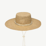 KABE SHOP INC Vitoria wide brim straw hat in natural tan with a decorative cord and adjustable chin strap