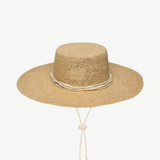 KABE SHOP INC Vitoria wide brim straw hat in natural tan with a decorative cord and adjustable chin strap