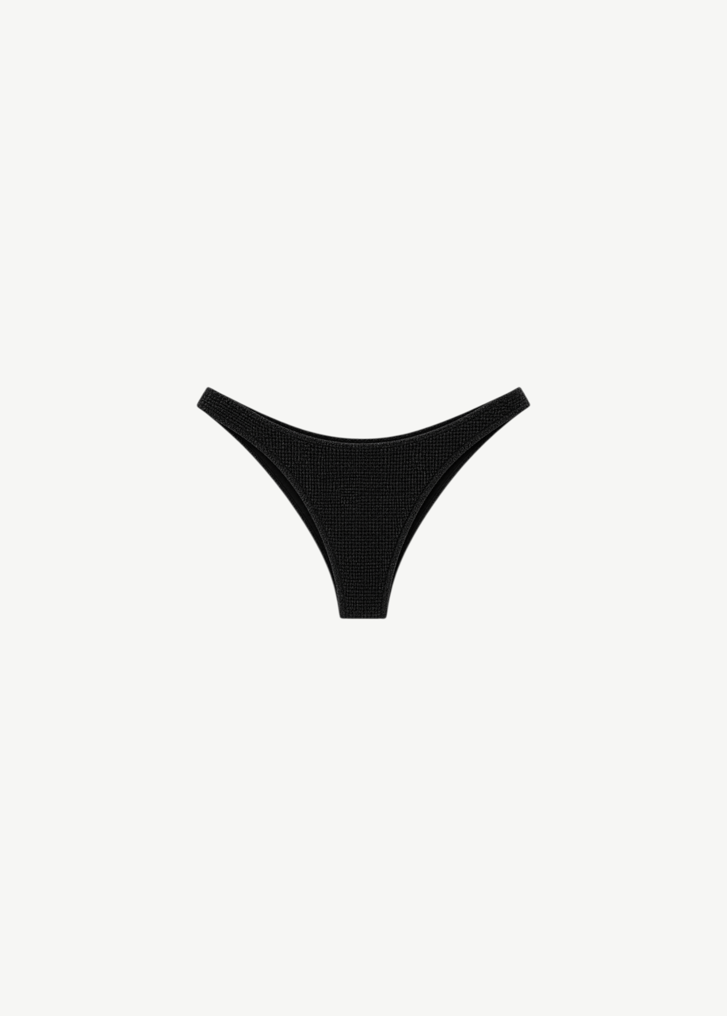 KABE SHOP INC Olivia high-cut bikini brief in black shimmer crinkle fabric with full coverage and wide sides