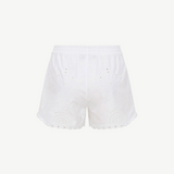 KABE SHOP INC white Kira shorts featuring delicate eyelet embroidery and a relaxed scalloped hem for summer wear.