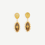 KABE SHOP INC Third Eye earrings featuring Tiger Eye and Yellow Onyx stones in a handcrafted gold-tone setting.