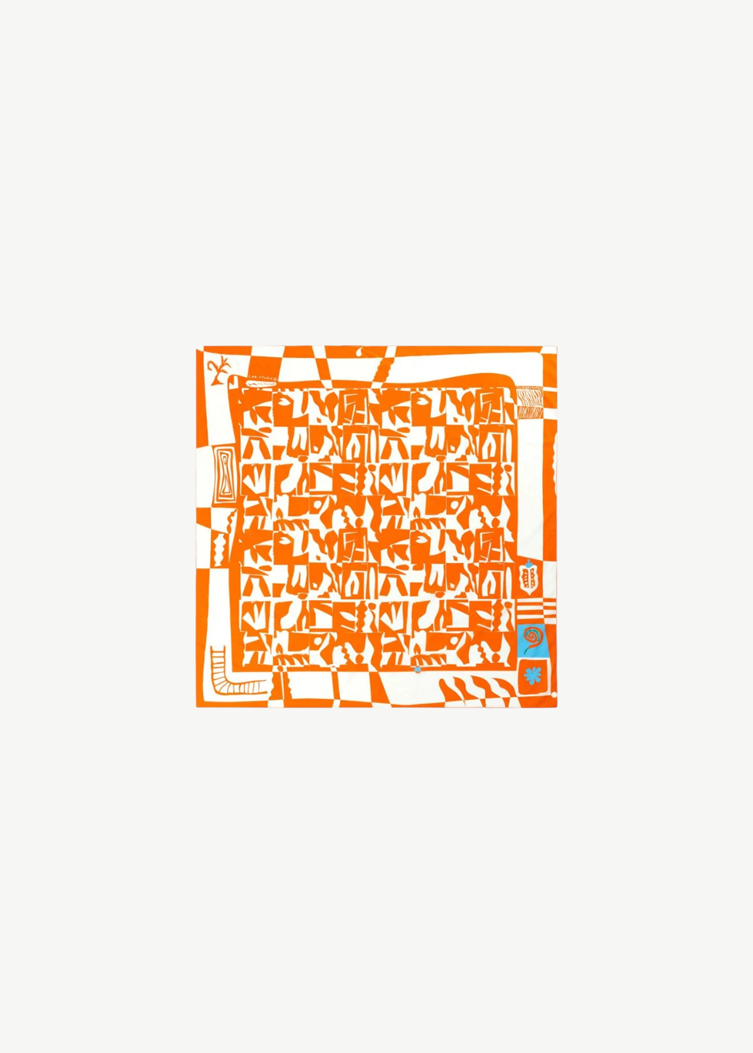KABE SHOP INC Sungold Seeds cotton pareo featuring a vibrant orange and tomato-toned abstract grass-inspired print.