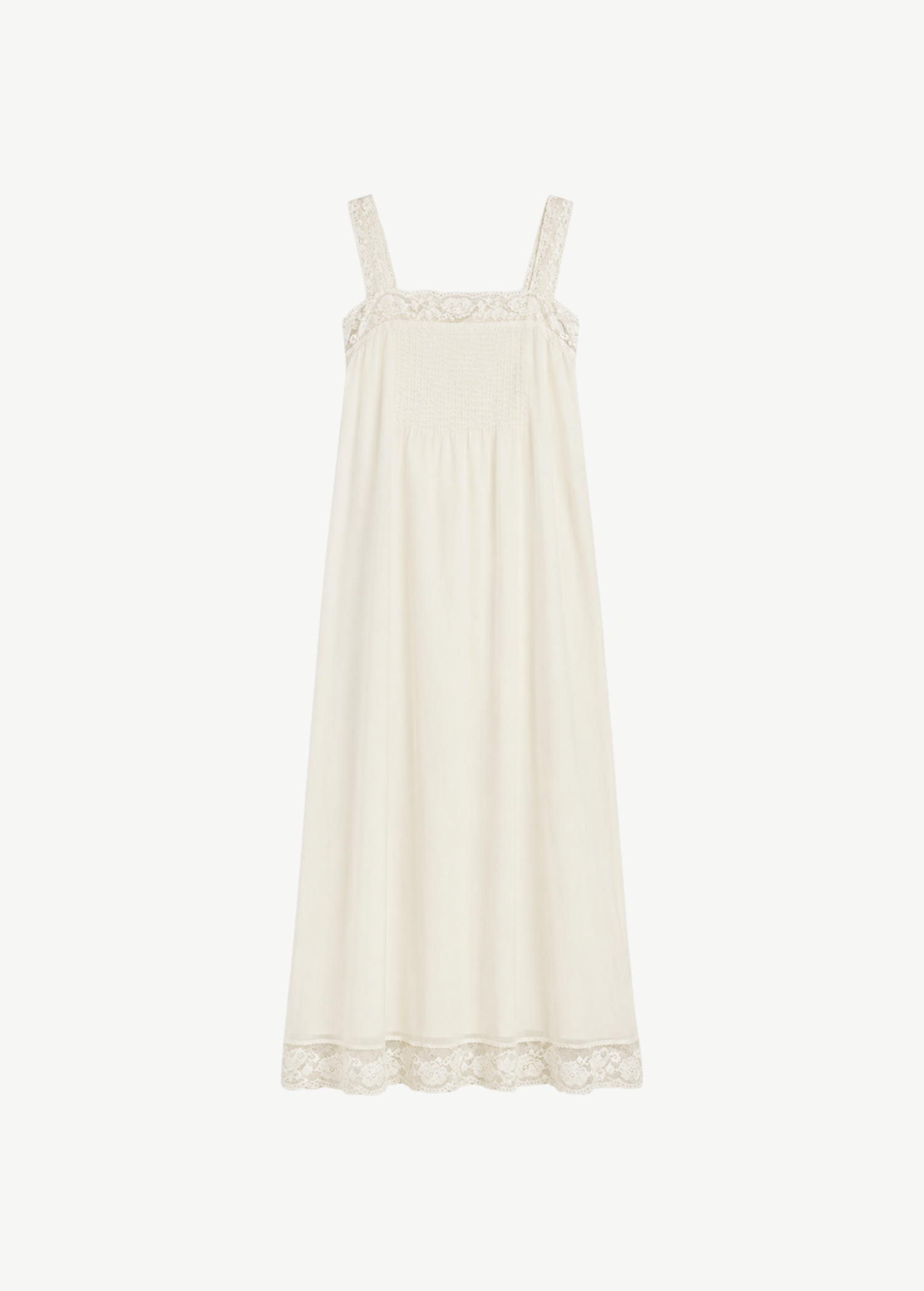 KABE SHOP INC Cristina midi slip dress in cream with delicate lace trim and a vintage-inspired silhouette