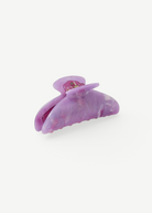 KABE SHOP INC Midi Heirloom Claw in translucent lavender marbled Italian acetate with reinforced metal hardware.
