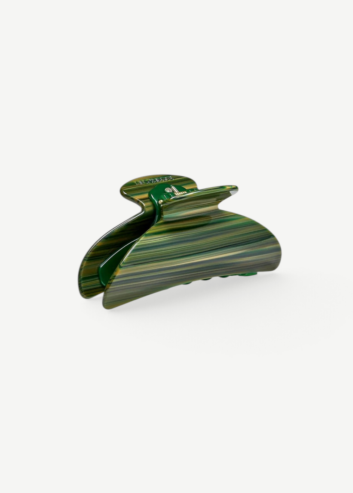 KABE SHOP INC Midi Heirloom hair claw in green striped Italian acetate with reinforced hardware
