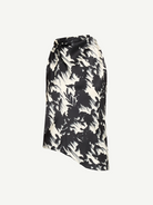 A lightweight drill cowl neck top in a black and white abstract brushstroke pattern on a light background, reminiscent of Marques’Almeida’s signature style, displayed on a plain white backdrop.