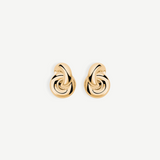 The Amina Earrings are displayed on a plain white background. These elegant earrings feature a gold-plated, intertwined looped design with a smooth, polished finish and a classic pierced back for secure wear.