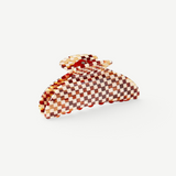 KABE SHOP INC Midi Heirloom hair claw in a brown and cream checkered Italian acetate pattern with reinforced hardware.