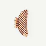KABE SHOP INC Midi Heirloom hair claw in a brown and cream checkered Italian acetate pattern