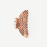 KABE SHOP INC Midi Heirloom hair claw in a brown and cream checkered Italian acetate pattern