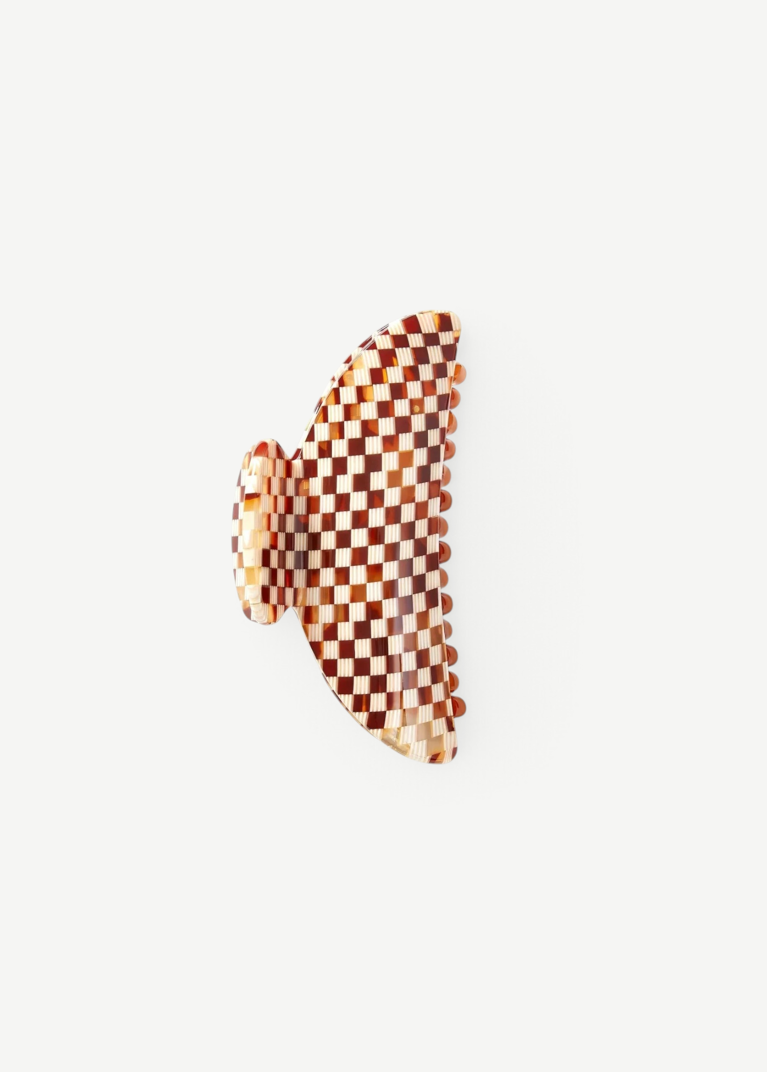 KABE SHOP INC Midi Heirloom hair claw in a brown and cream checkered Italian acetate pattern