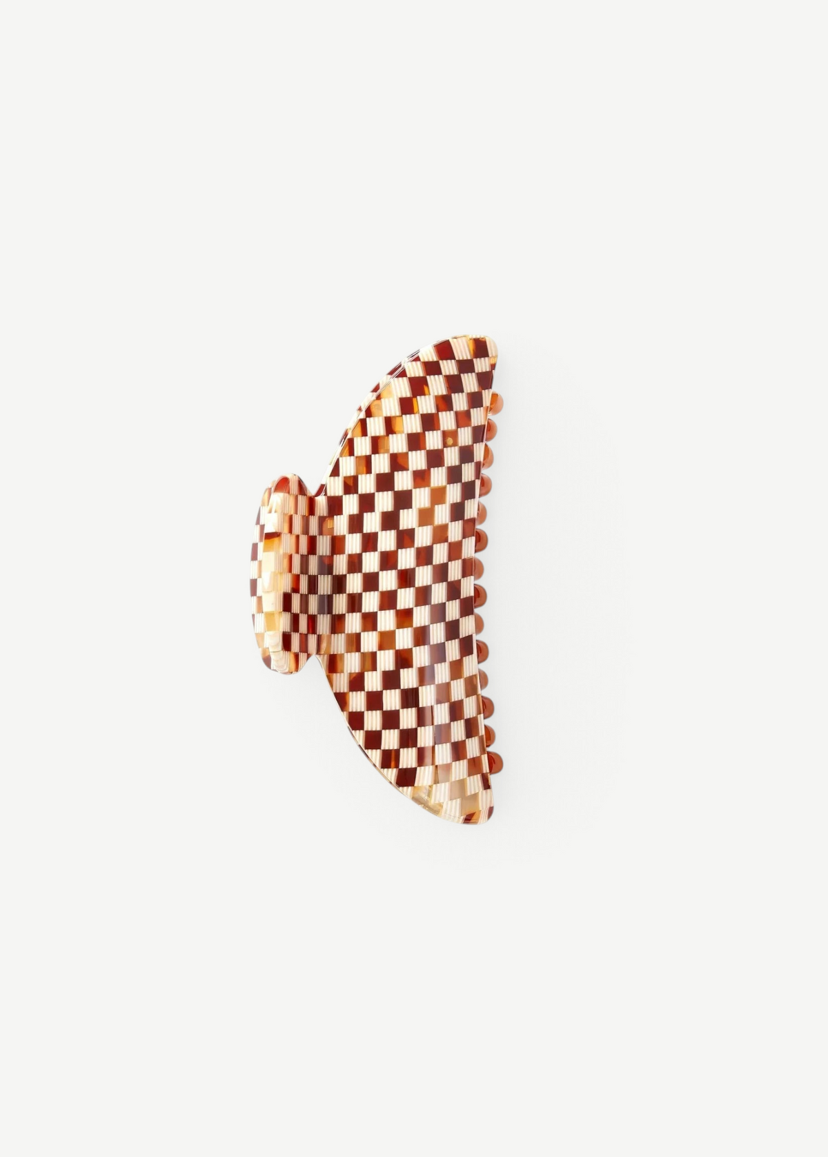 KABE SHOP INC Midi Heirloom hair claw in a brown and cream checkered Italian acetate pattern