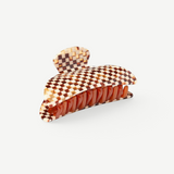 KABE SHOP INC Midi Heirloom hair claw in a brown and cream checkered Italian acetate pattern.