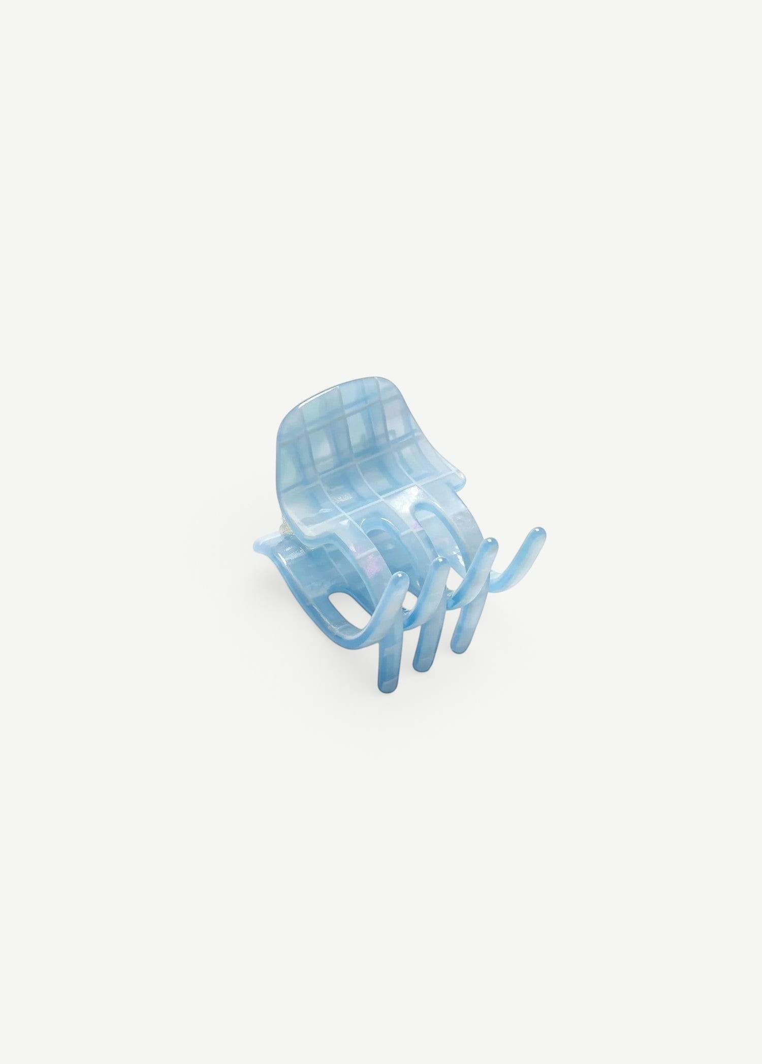 KABE SHOP INC mini claw hair clip in translucent light blue Italian bio-acetate with a subtle grid pattern