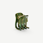 KABE SHOP INC mini claw hair clip in green and brown striped Italian bio-acetate with a secure grip