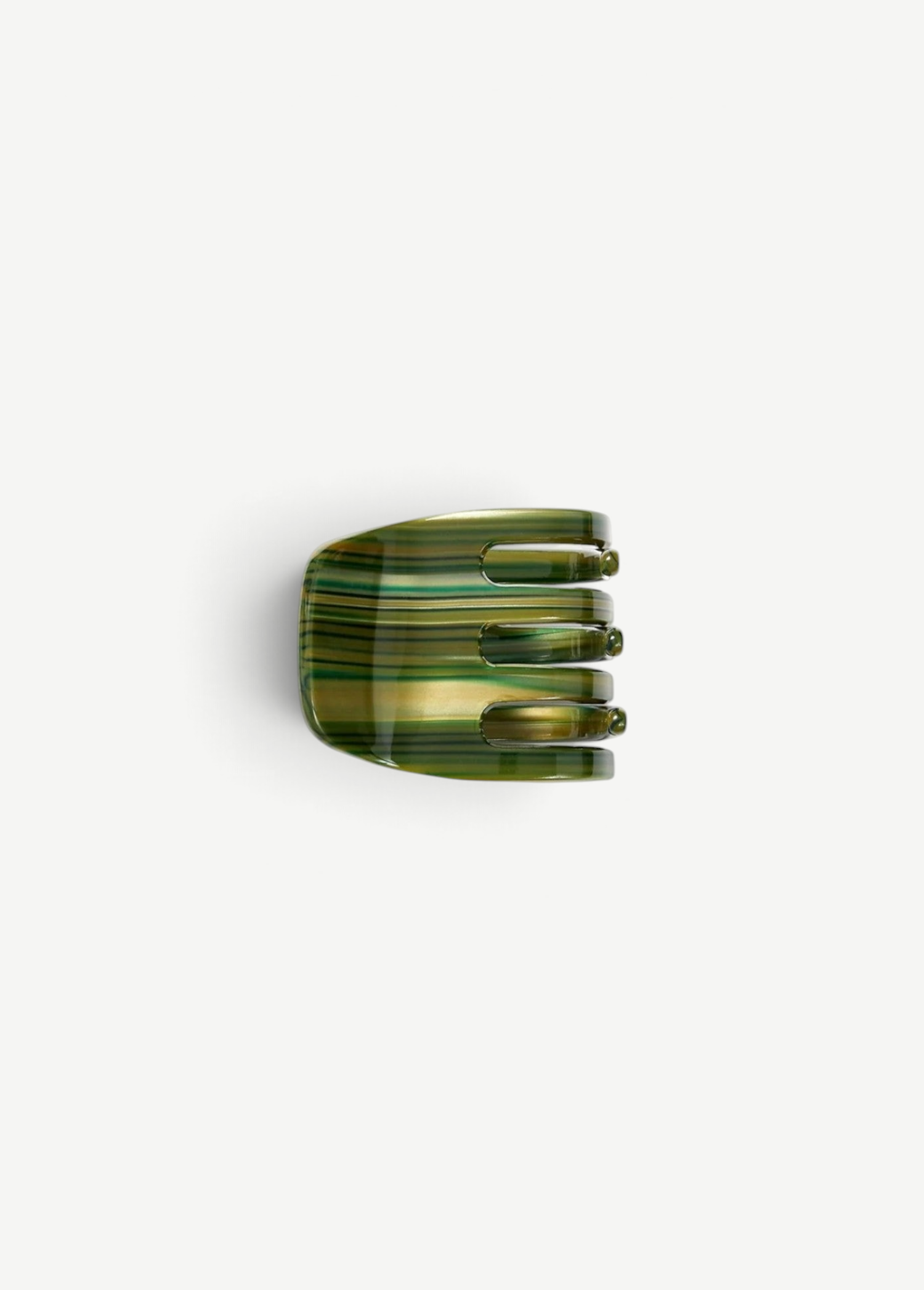 KABE SHOP INC handcrafted mini claw hair clip in green and brown striped Italian bio-acetate