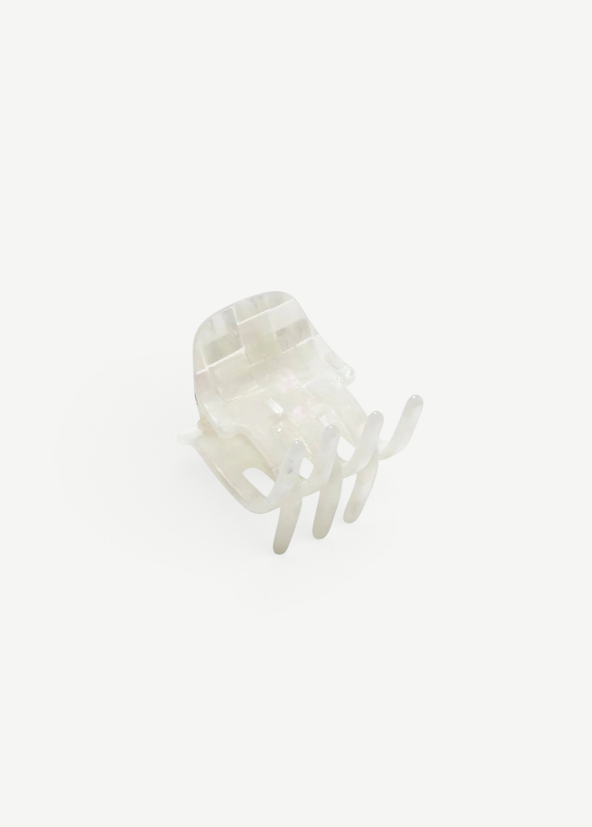 KABE SHOP INC handcrafted mini claw hair clip made from translucent white Italian bio-acetate for all hair types.