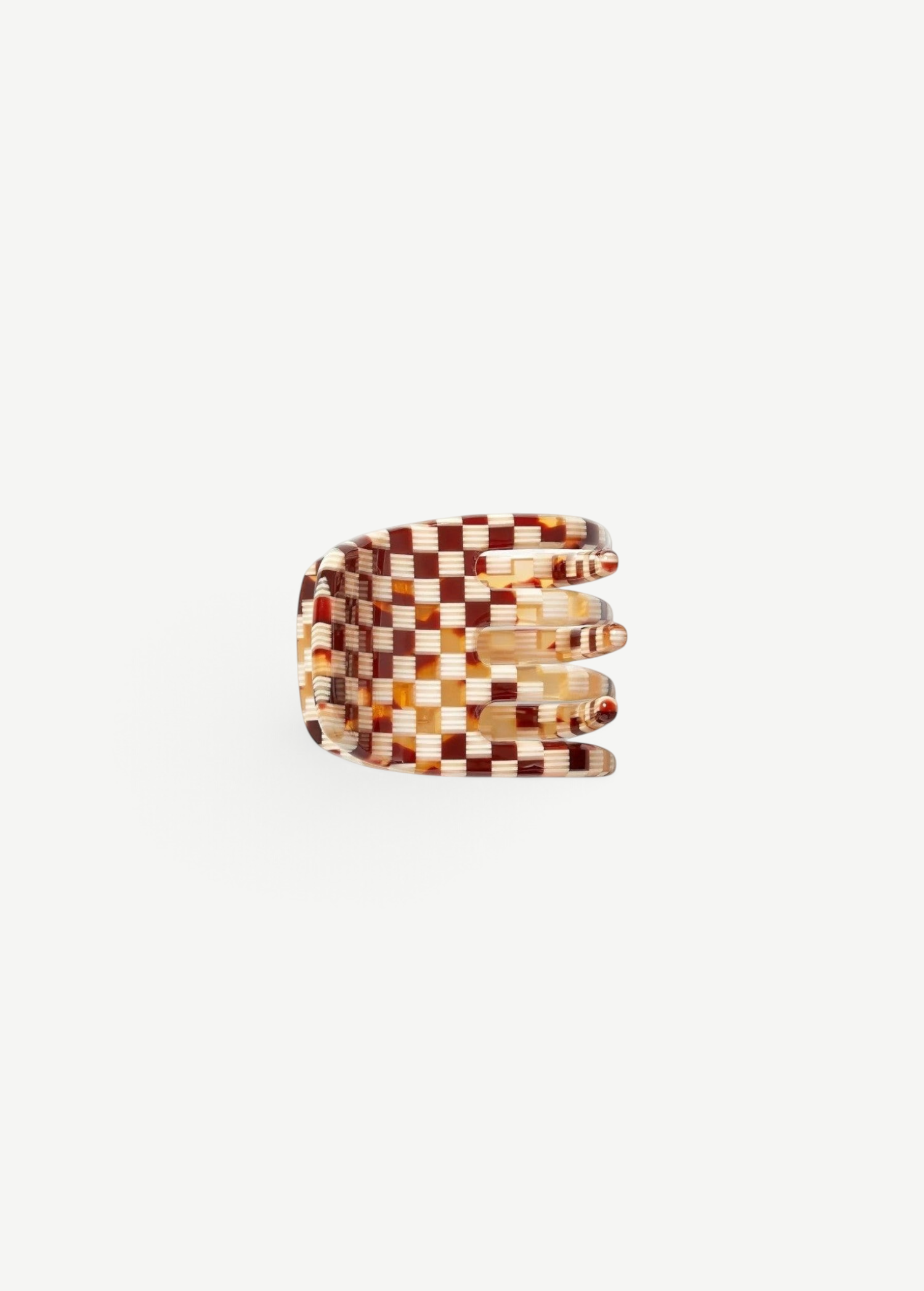 KABE SHOP INC mini claw hair clip in a brown and cream checkered Italian bio-acetate pattern
