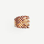 KABE SHOP INC mini claw hair clip in a brown and cream checkered Italian bio-acetate pattern