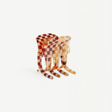 KABE SHOP INC handcrafted mini claw hair clip in a brown and cream checkered Italian bio-acetate pattern.