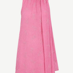 Mini Albee Dress: a pink sleeveless mini dress with a high neck, side tie detail, and tonal floral embroidery for a sophisticated silhouette.