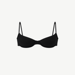 KABE SHOP INC Levi Balconette bikini top in black shimmer crinkle fabric with supportive underwire and wide straps.