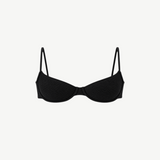 KABE SHOP INC Levi Balconette bikini top in black shimmer crinkle fabric with supportive underwire and wide straps.