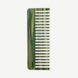 A green and tan marbled Italian acetate No. 2 Comb with wide teeth.