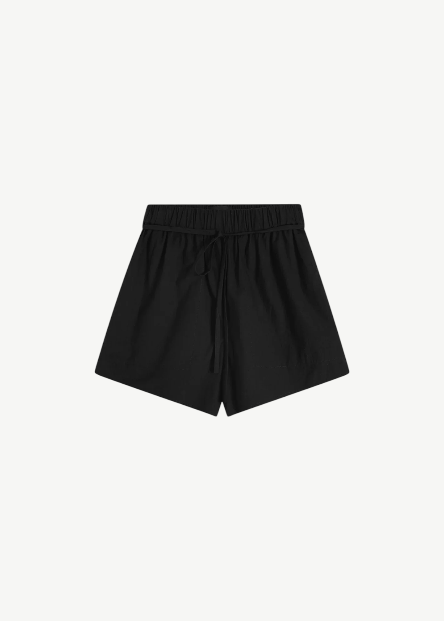 KABE SHOP INC Kyoto black mini shorts in Japanese dry cotton with an elastic waist and removable tie belt.