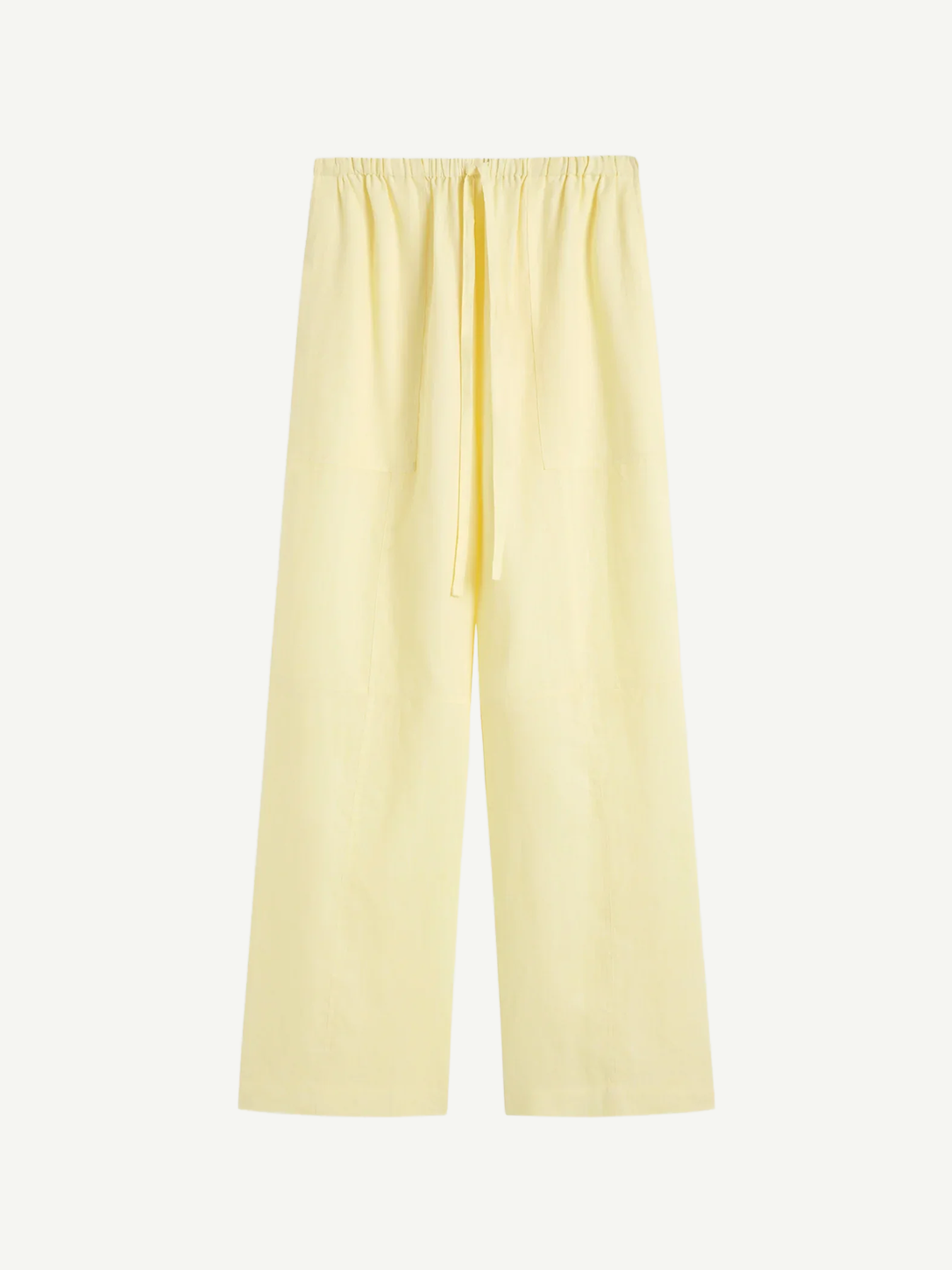 Leiden Relaxed Pant in pale yellow, featuring a wide-leg fit and a relaxed drawstring waist for effortless summer dressing.