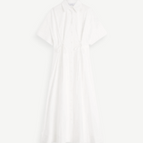 KABE SHOP INC white Kyoto lace-up shirt dress with a collared neckline, short sleeves, and a 7/8 length silhouette.