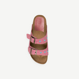KABE SHOP INC Buckle 157 two-band sandals in chew-colored suede with turquoise studs and stone embroidery