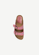 KABE SHOP INC Buckle 157 two-band sandals in chew-colored suede with turquoise studs and stone embroidery