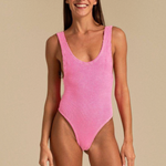 KABE SHOP INC Ruby one-piece swimsuit in bright pink textured fabric with a 90s-inspired high-cut silhouette