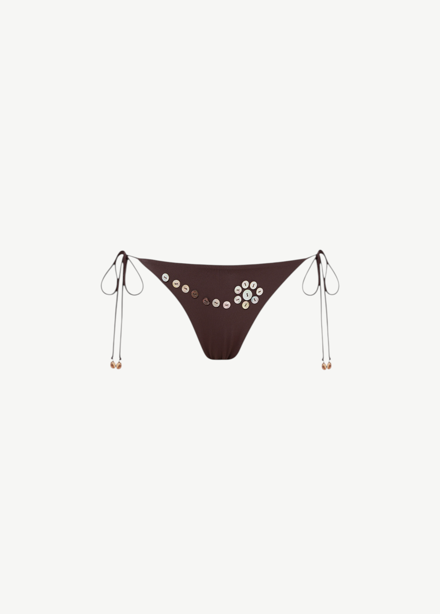 KABE SHOP INC Rom bikini briefs in dark brown with side ties and decorative shell button embellishments