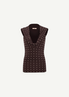KABE SHOP INC Hunni top in dark brown with a draped cowl neckline and subtle white dot pattern