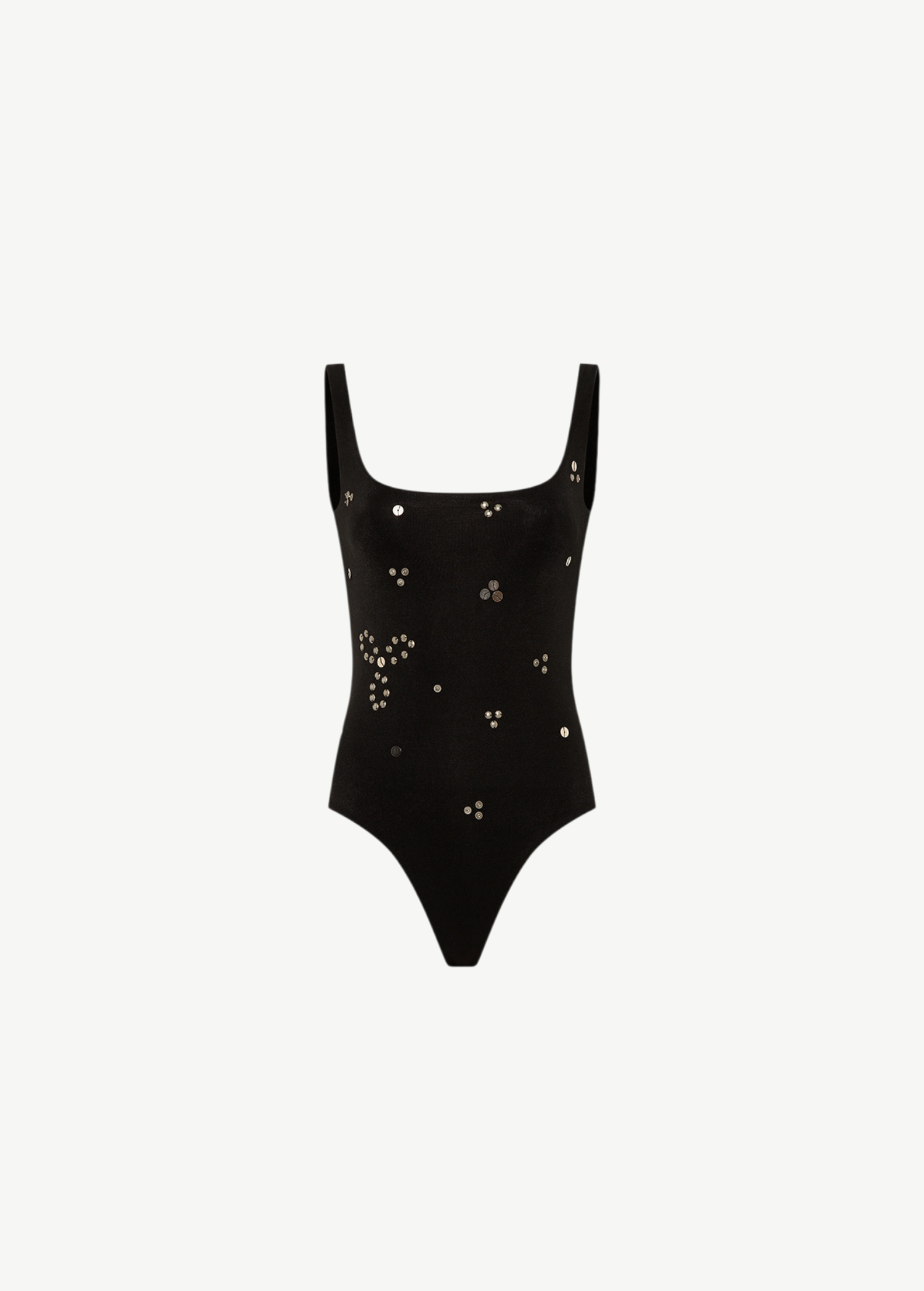 KABE SHOP INC black Dasne bodysuit with a square neckline and scattered metallic stud embellishments