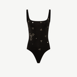 KABE SHOP INC black Dasne bodysuit with a square neckline and scattered metallic stud embellishments