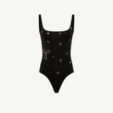 KABE SHOP INC black Dasne bodysuit with a square neckline and scattered metallic stud embellishments