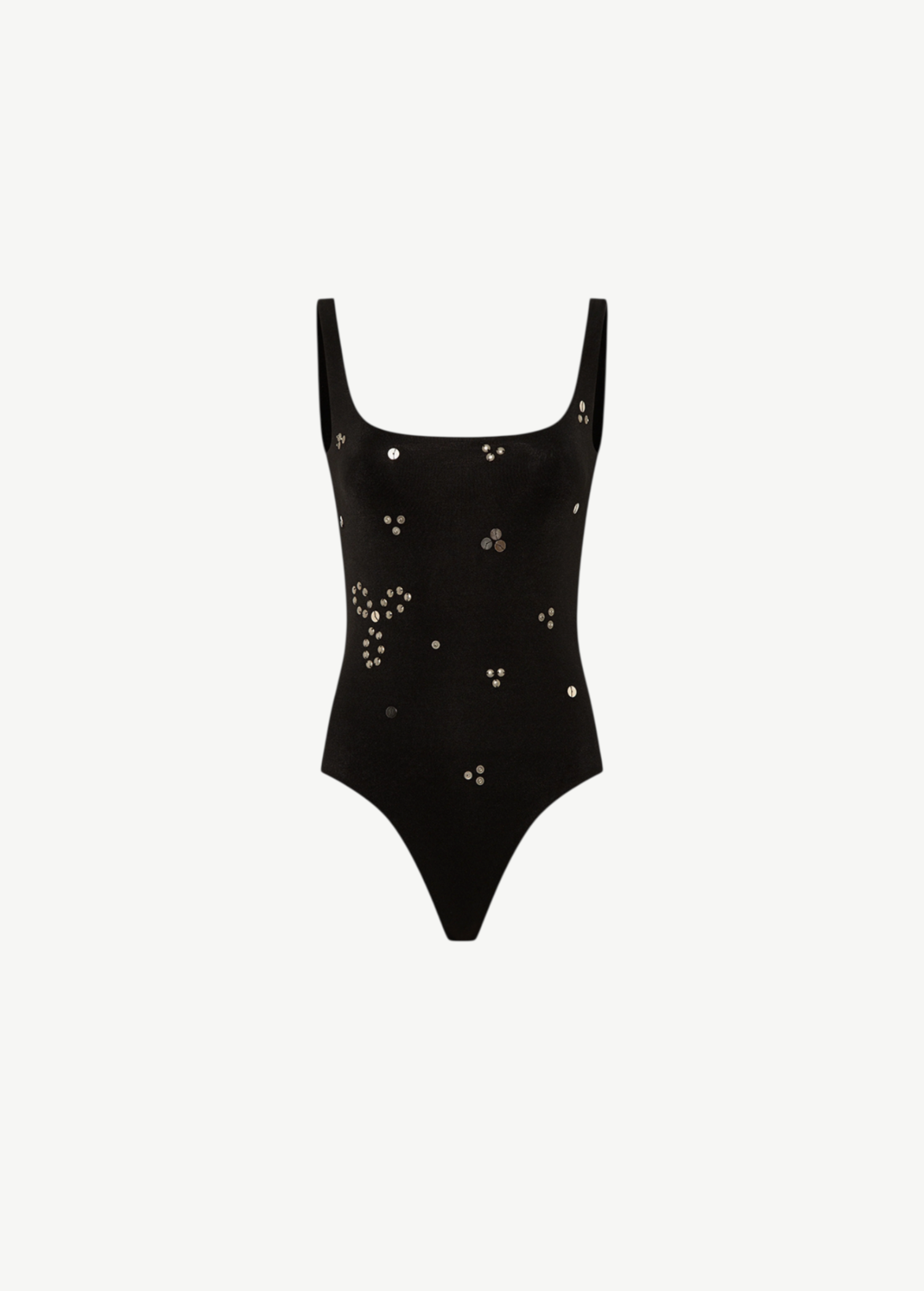 KABE SHOP INC black Dasne bodysuit with a square neckline and scattered metallic stud embellishments