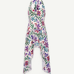 KABE SHOP INC Belora cotton dress featuring a white base with a colourful floral pixel print and raw-edge hem.