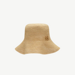 KABE SHOP INC beige straw bucket hat with a delicate embroidered monogram detail on the side