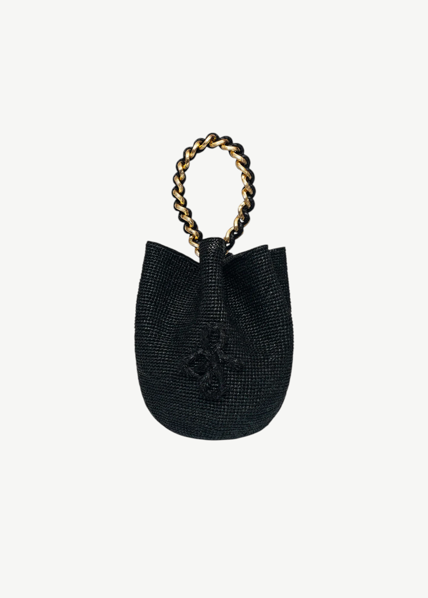 KABE SHOP INC black woven hat bag with a gold and black chain handle, featuring a versatile artisanal design.