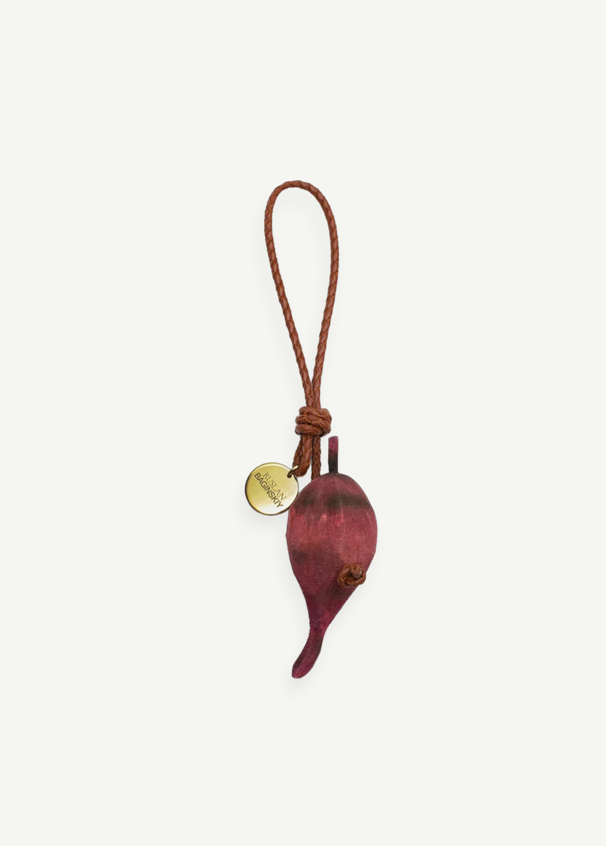 KABE SHOP INC beetroot-shaped bag charm with a braided brown leather strap and a small gold-toned branded metal tag.