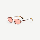 KABE SHOP INC Sera rectangular sunglasses with matte brown stainless steel frames and rose-tinted lenses.