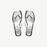 KABE SHOP INC Square Toe Lily Mirror flip-flops in a metallic silver finish with a modern square toe design.